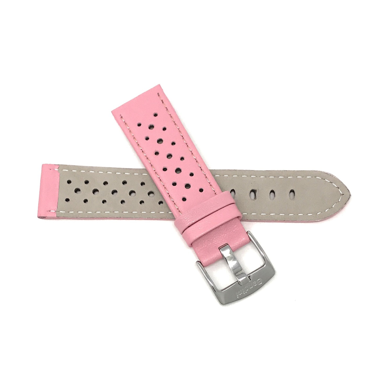18mm Pink Vented Racer Genuine Leather Watch Strap Band, with Stainless Steel Buckle