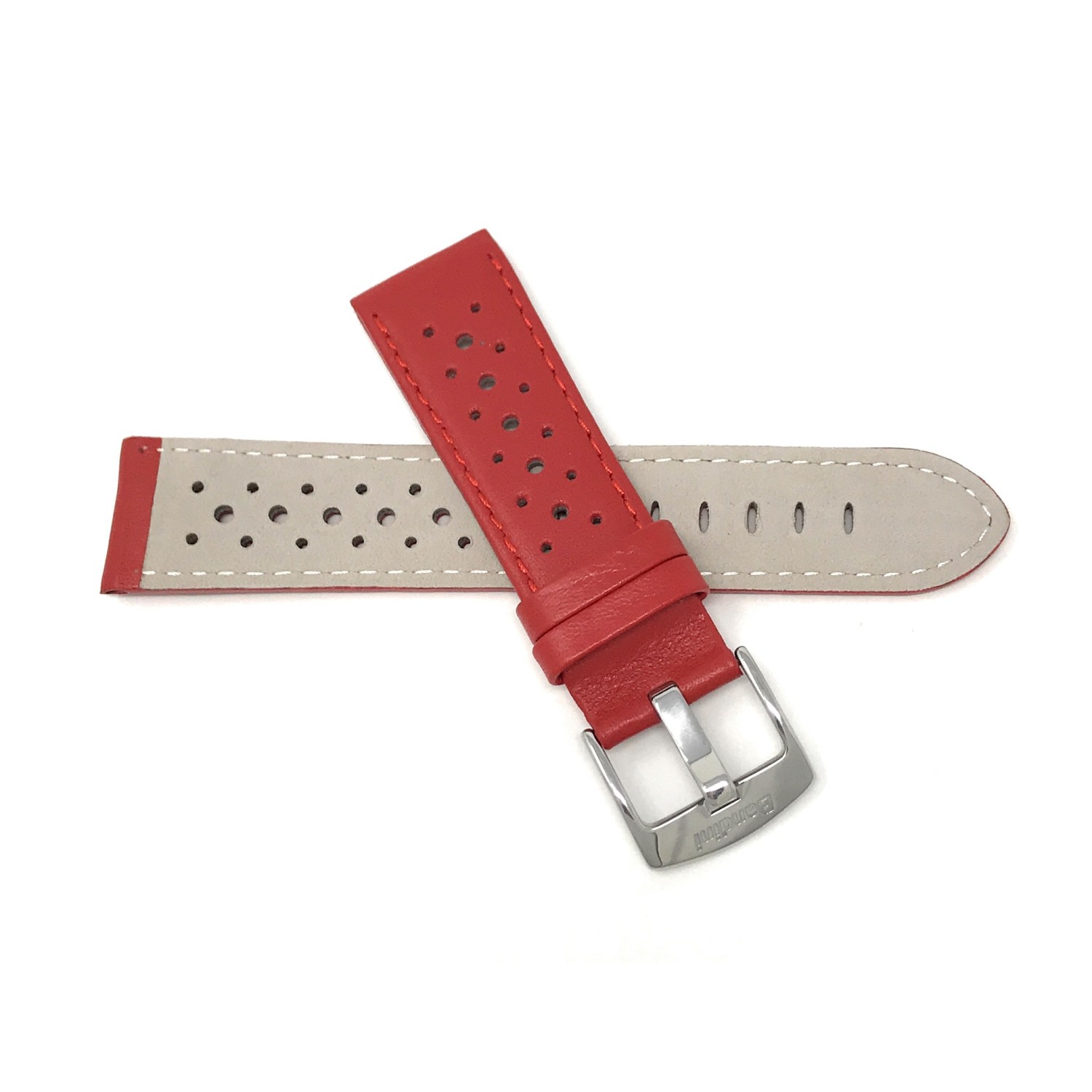 24mm Red Vented Racer Genuine Leather Watch Strap Band, with Stainless Steel Buckle