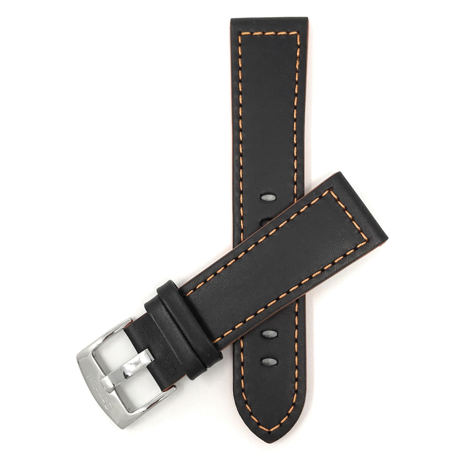 24mm Leather Watch Strap Band, Racer, Black with Orange Stitching