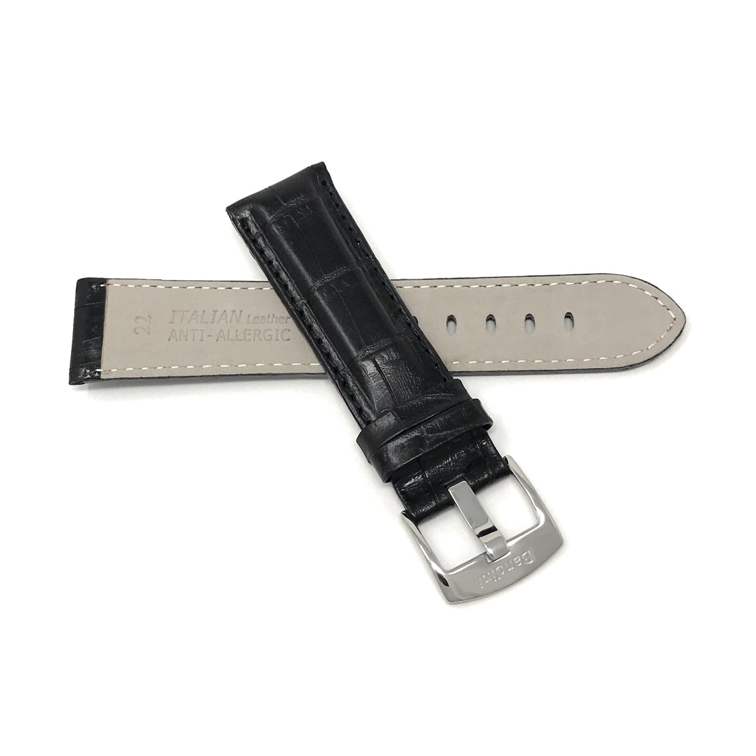 18mm Mens' Alligator Style Genuine Leather Watch Band Strap, Black