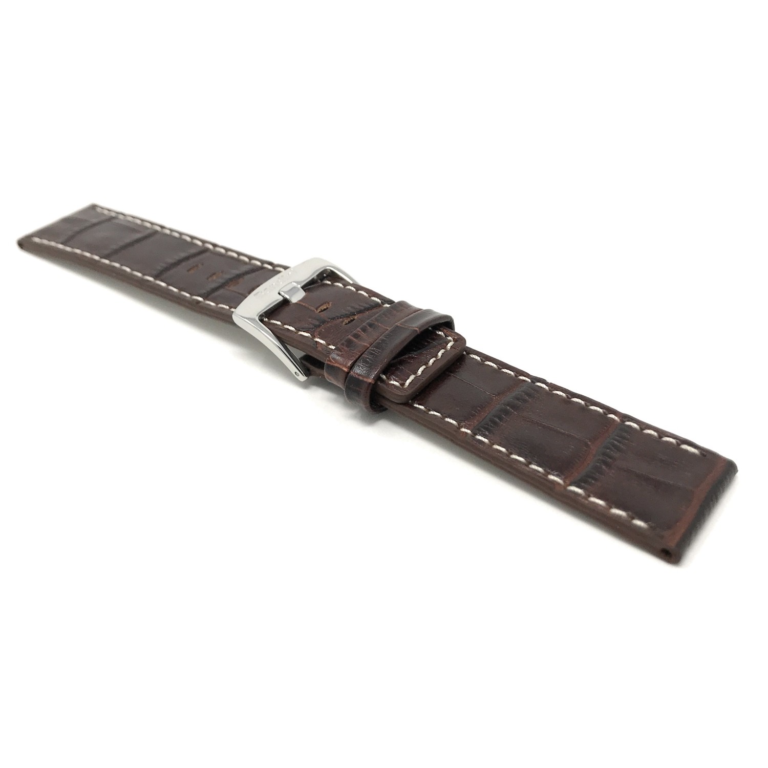 28mm Brown Genuine Leather Watch Band Strap, White Stitching, Also comes in Black and Tan