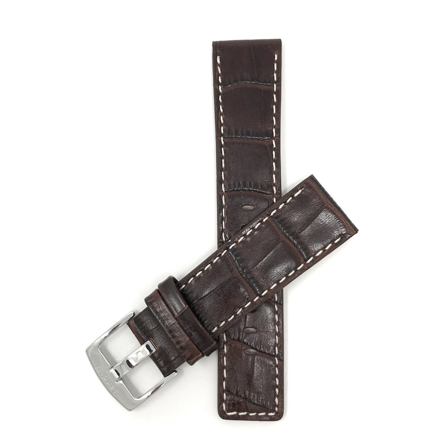 30mm Brown Genuine Leather Watch Band Strap, White Stitching, Also comes in Black and Tan