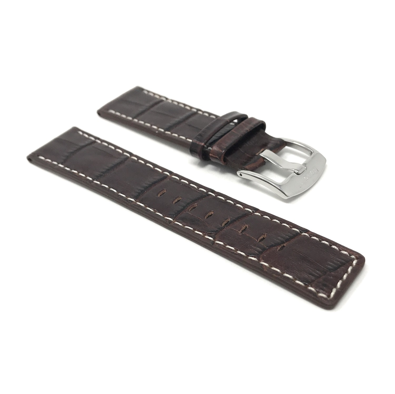 30mm Brown Genuine Leather Watch Band Strap, White Stitching, Also comes in Black and Tan