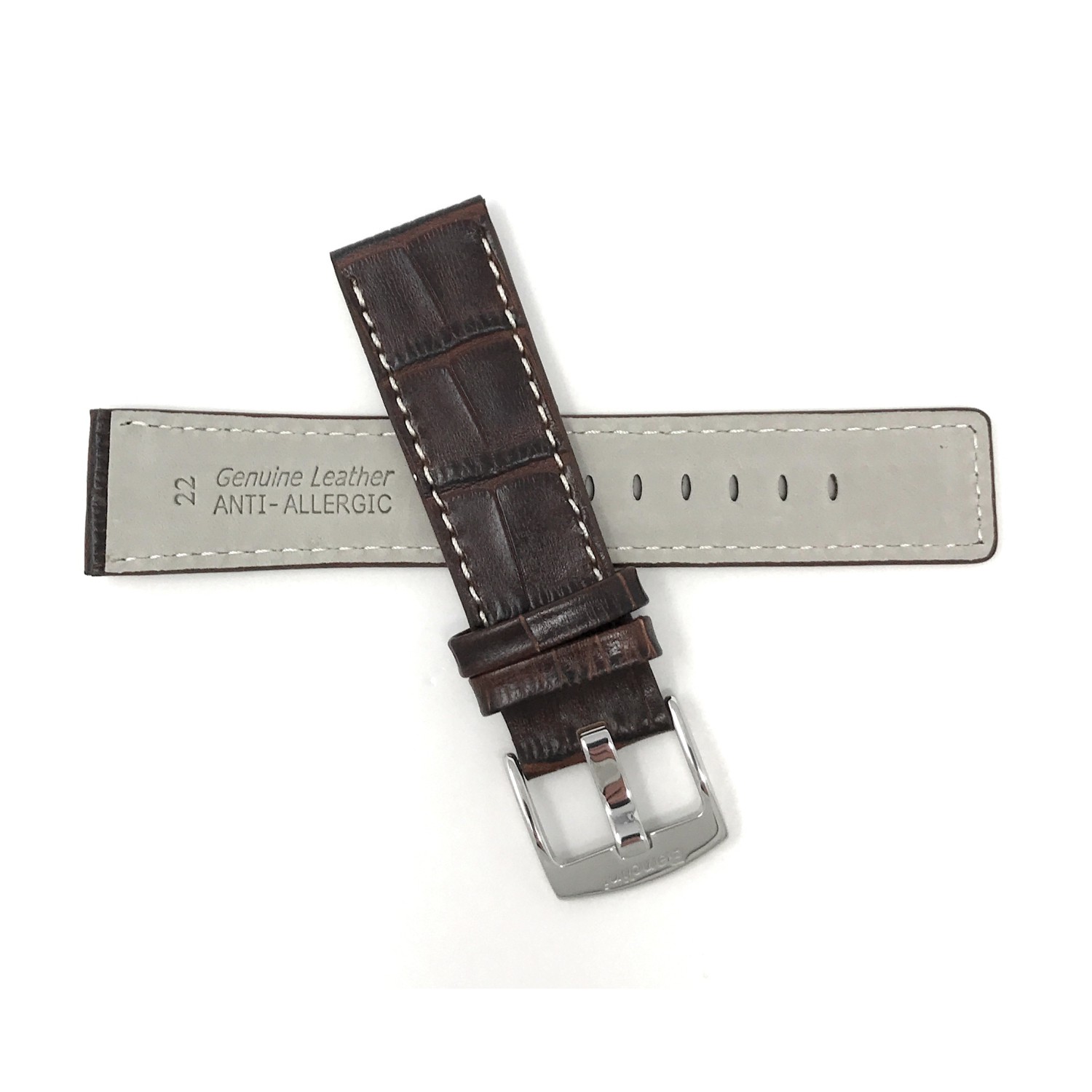 30mm Brown Genuine Leather Watch Band Strap, White Stitching, Also comes in Black and Tan