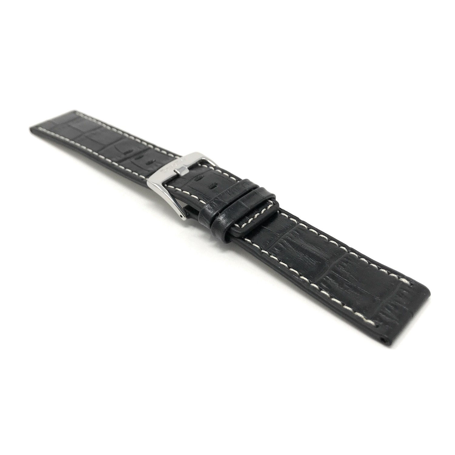 24mm Black Genuine Leather Watch Band Strap, White Stitching, Also comes in Brown and Tan
