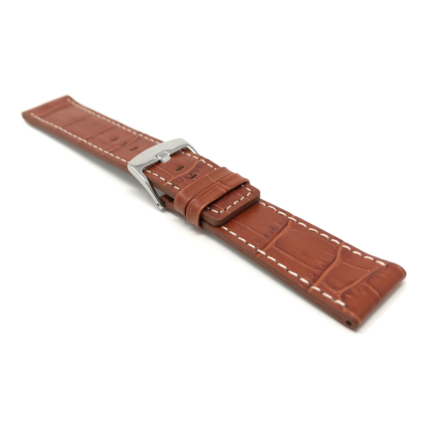 24mm Tan Genuine Leather Watch Band Strap, White Stitching, Also comes in Black and Brown