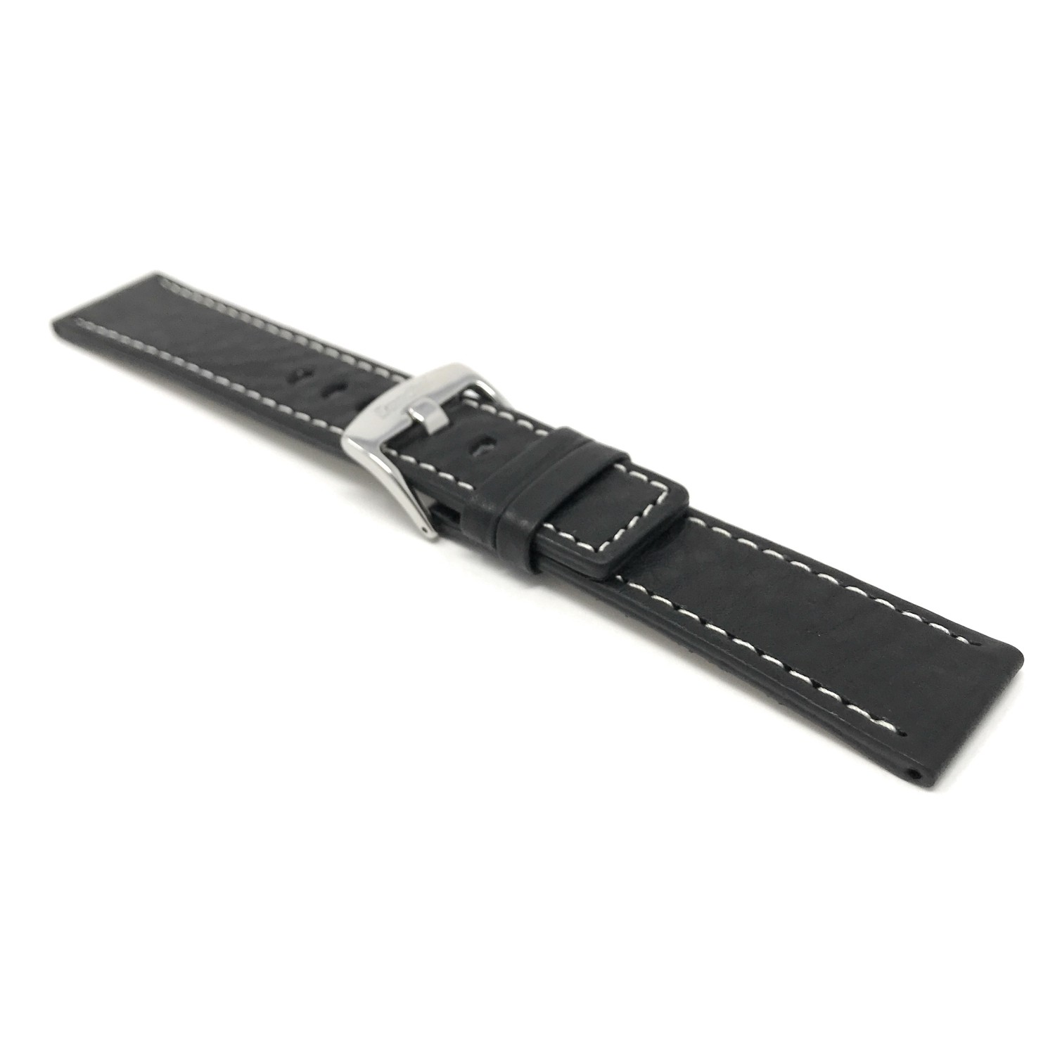 22mm Smartwatch Strap for Motorola 360, Samsung S3 Classic, Leather, Black, White Stitch