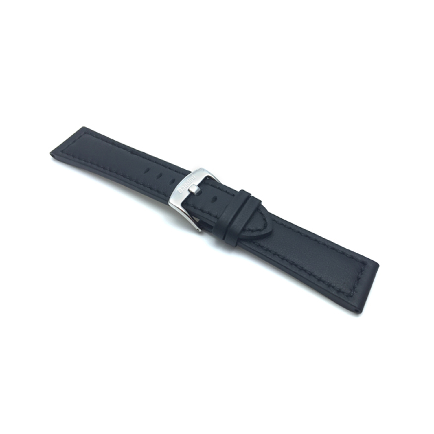 22mm Black Racer with Black Stitching, Genuine Leather Watch Strap Band, with Stainless Steel Buckle