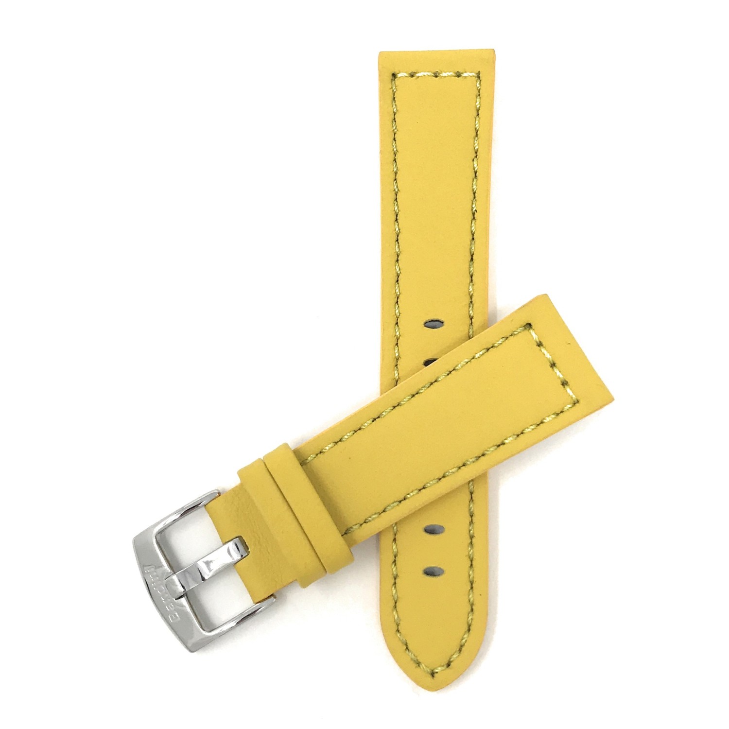 24mm Yellow Racer with Stitching, Genuine Leather Watch Strap Band, with Stainless Steel Buckle