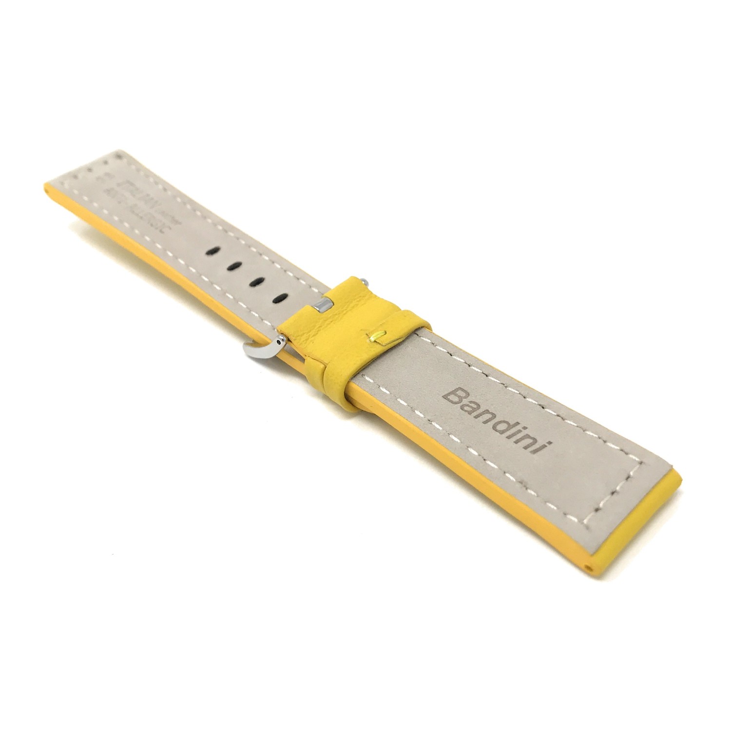 24mm Yellow Racer with Stitching, Genuine Leather Watch Strap Band, with Stainless Steel Buckle