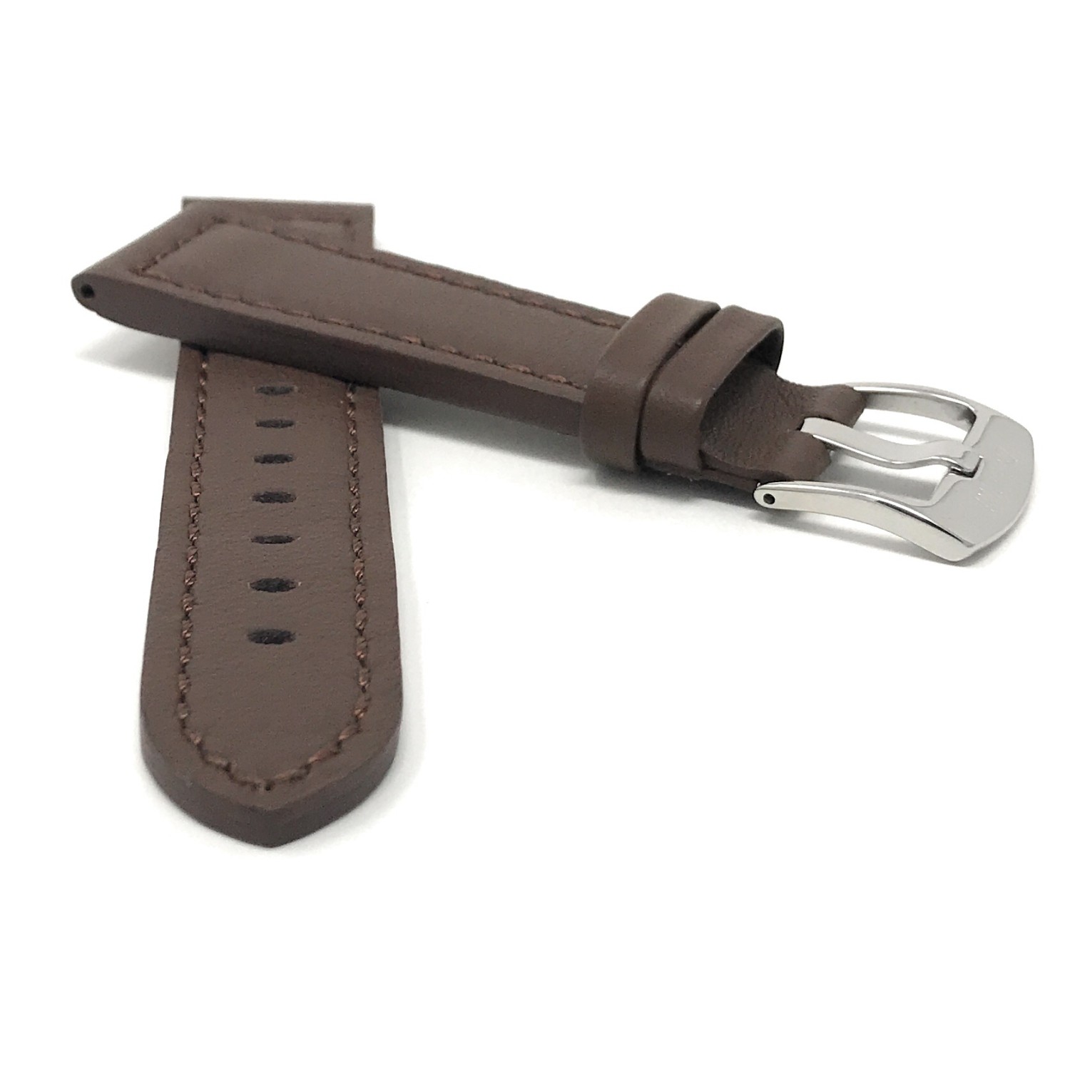 28mm Brown Racer with Stitching, Genuine Leather Watch Strap Band, with Stainless Steel Buckle