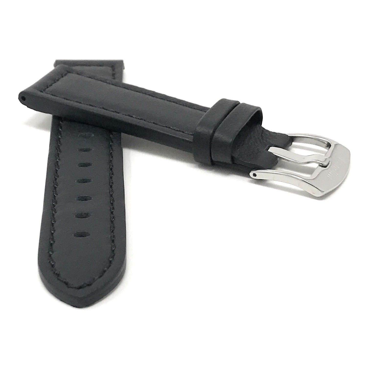 28mm bracelet de montre pour hommes en cuir véritable, noir, style racer, avec couture, boucle en acier inoxydable