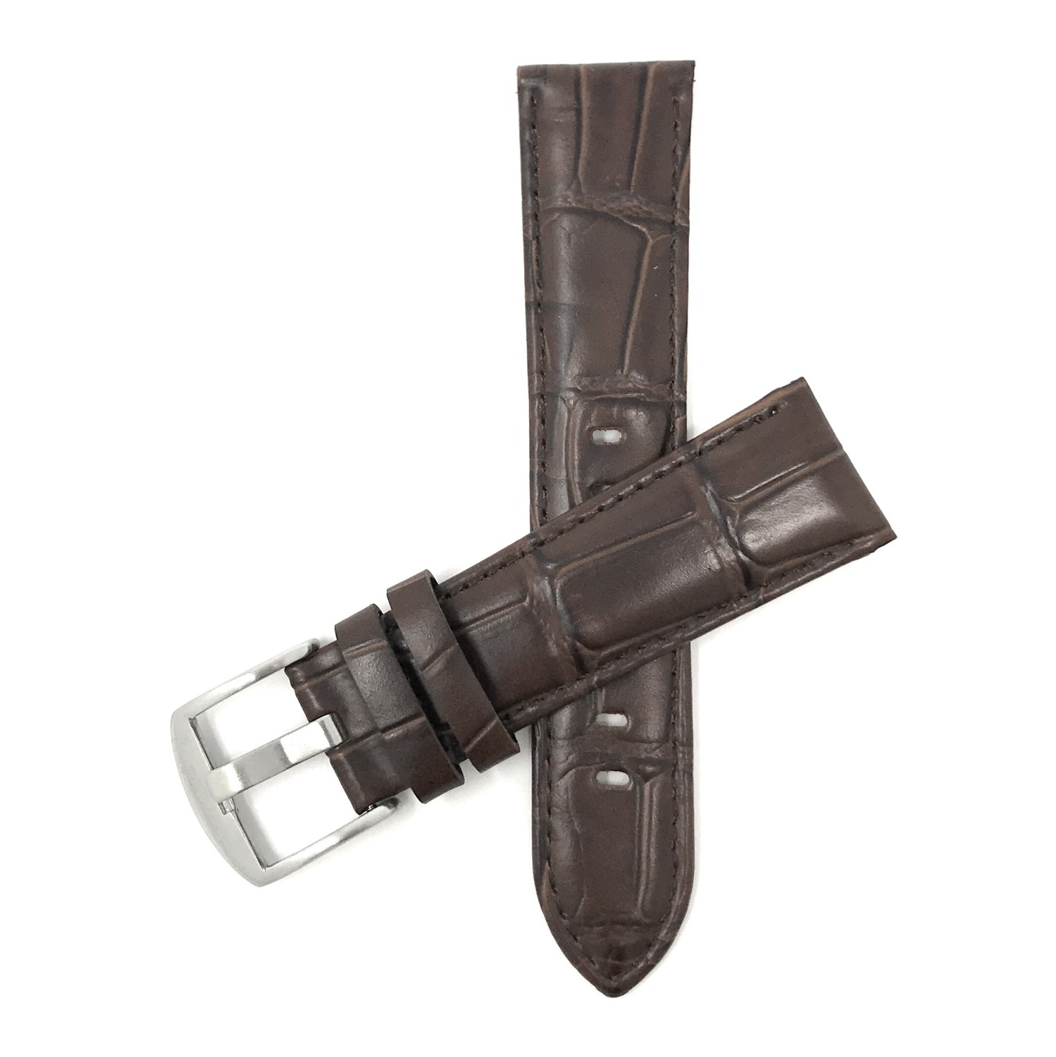18mm Mens', Brown Crocodile Style, Genuine Leather Watch Band Strap, Also Comes in Black and Tan