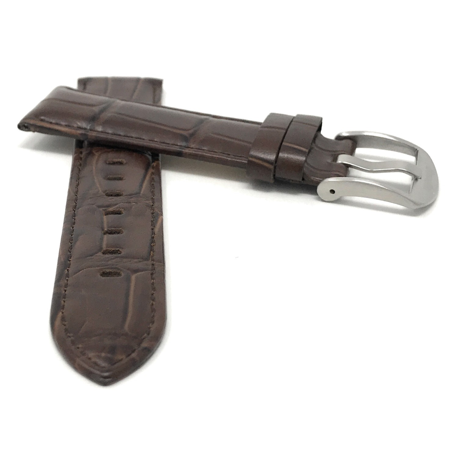 18mm Mens', Brown Crocodile Style, Genuine Leather Watch Band Strap, Also Comes in Black and Tan