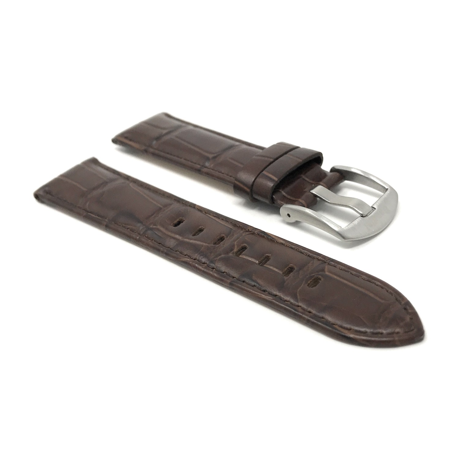 18mm Mens', Brown Crocodile Style, Genuine Leather Watch Band Strap, Also Comes in Black and Tan