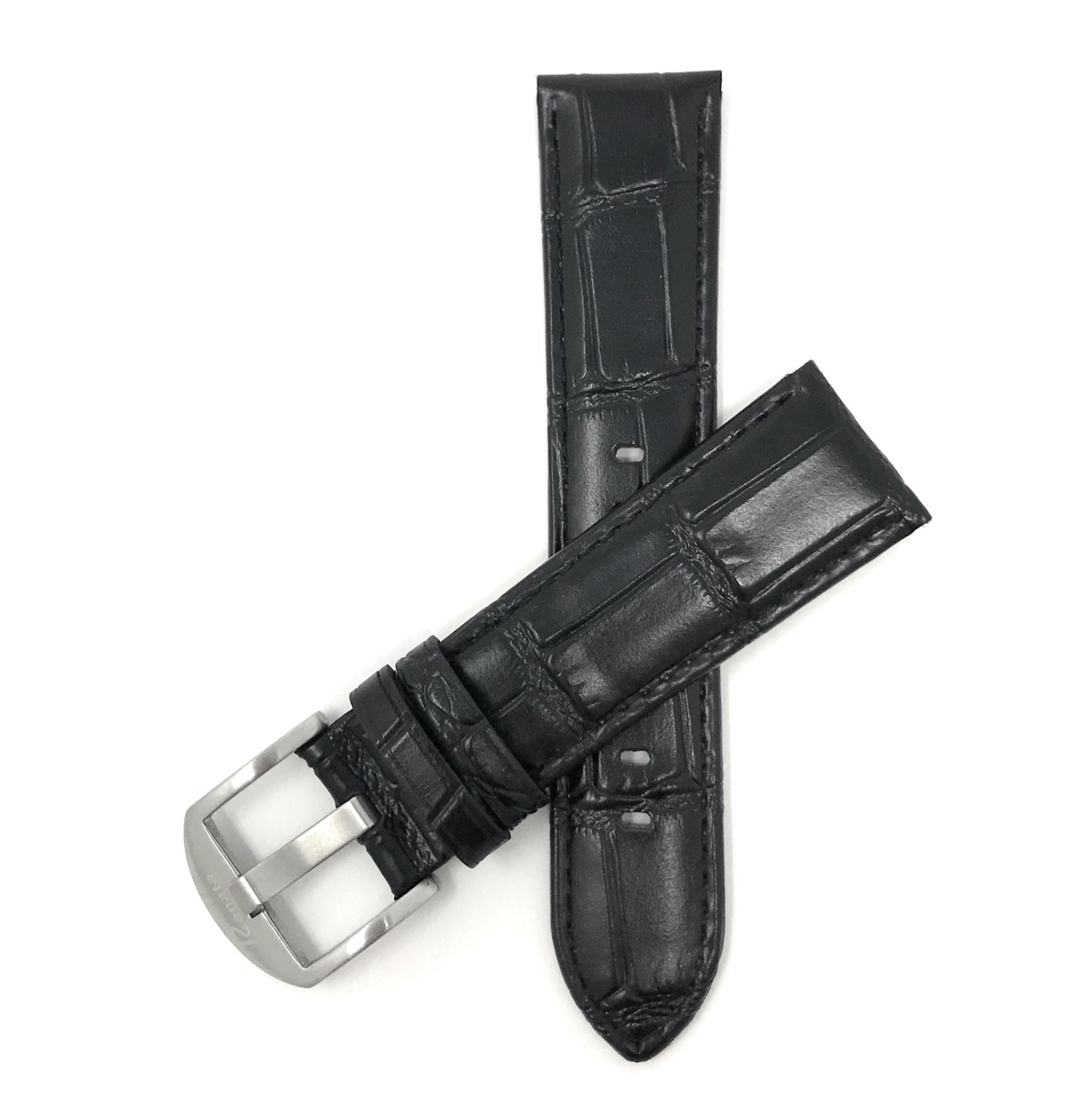 18mm bracelet de montre pour hommes en cuir véritable, noir, motif crocodile