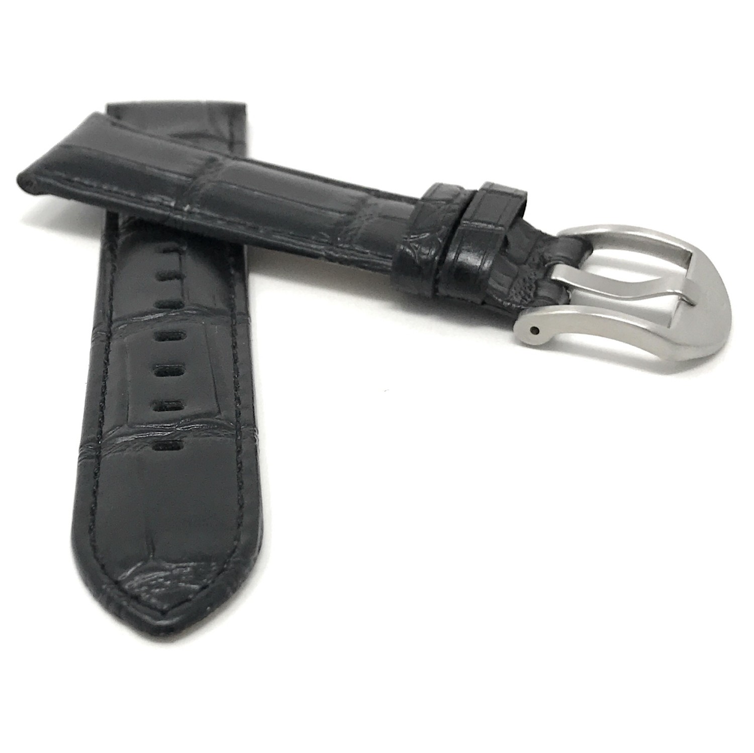 18mm bracelet de montre pour hommes en cuir véritable, noir, motif crocodile