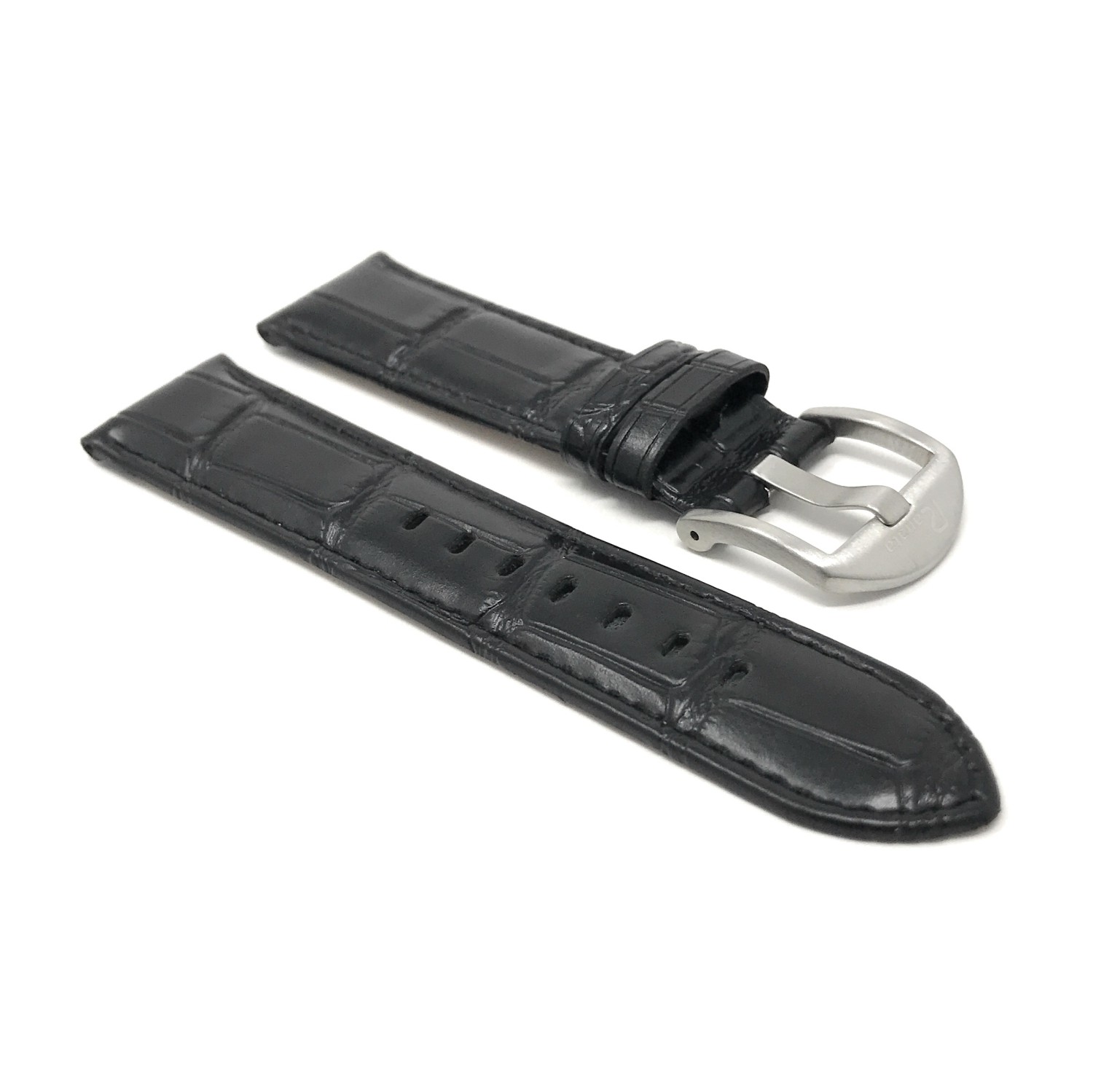 18mm bracelet de montre pour hommes en cuir véritable, noir, motif crocodile