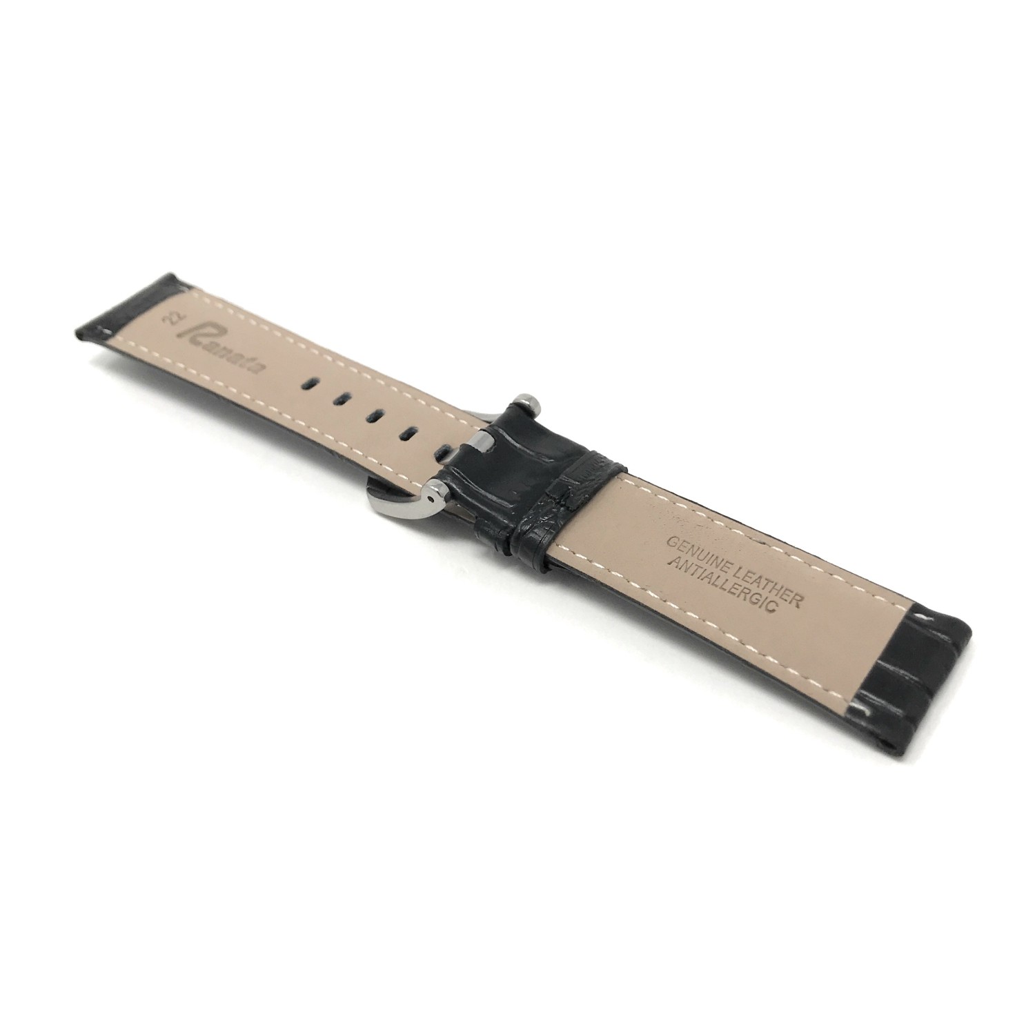 18mm bracelet de montre pour hommes en cuir véritable, noir, motif crocodile