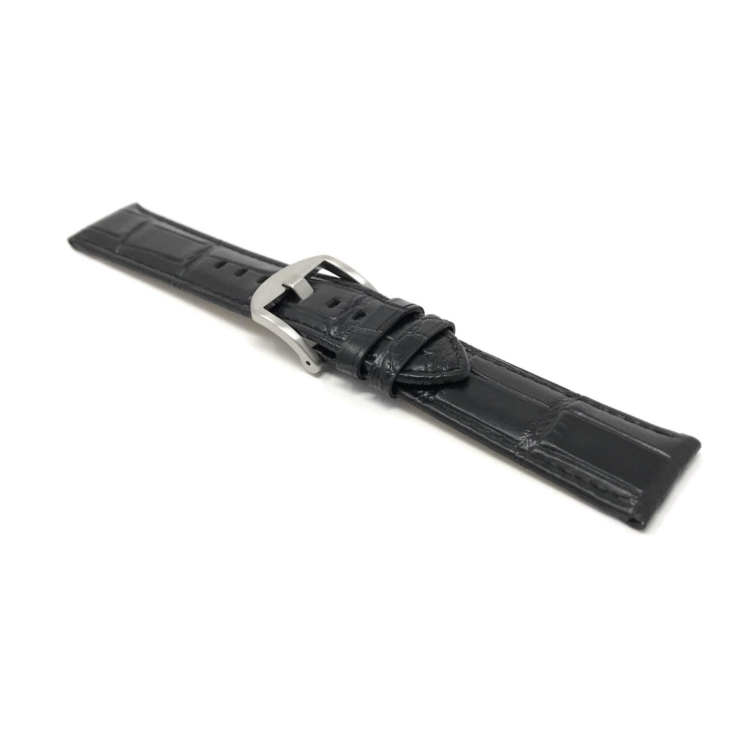 18mm bracelet de montre pour hommes en cuir véritable, noir, motif crocodile