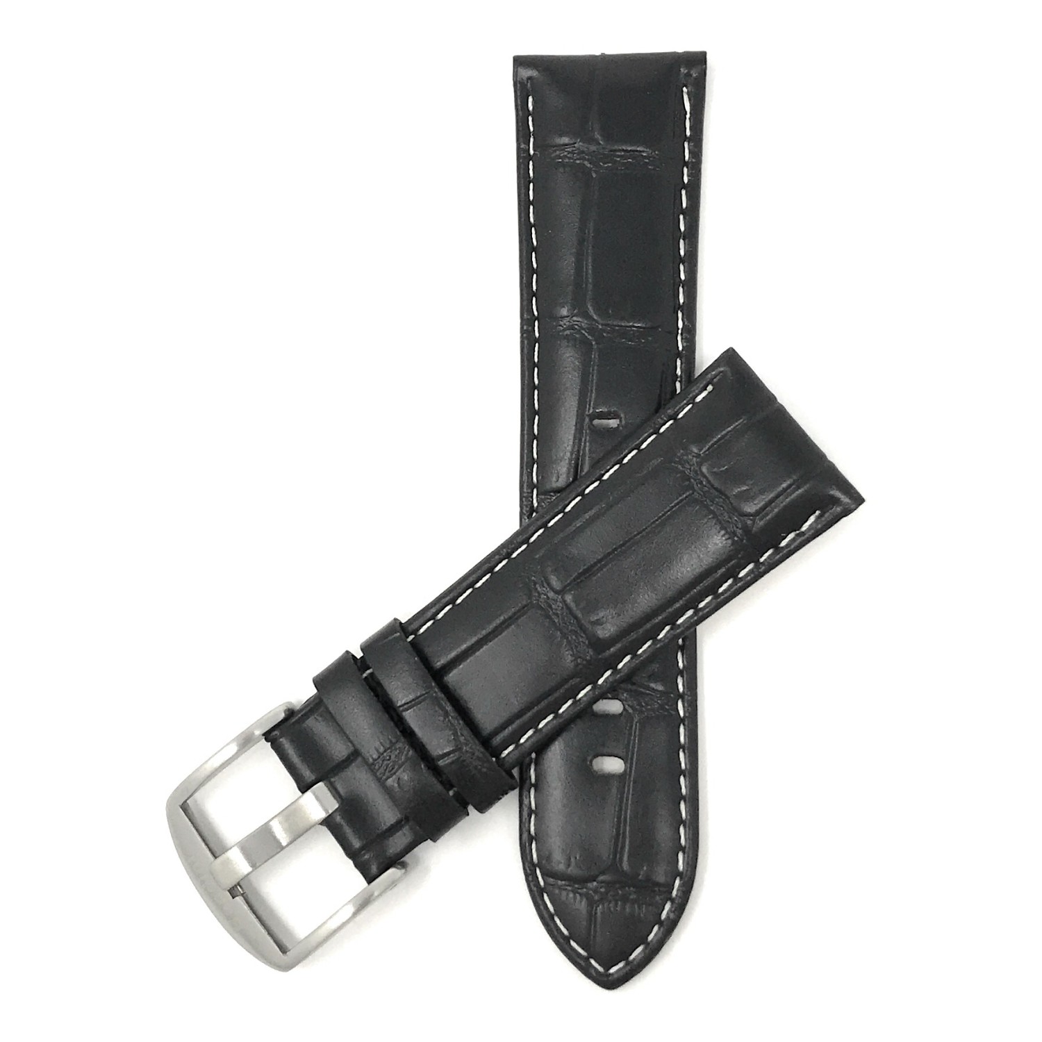 20mm Alligator Pattern Smartwatch Strap for Motorola 360, Leather, Black White Stitching, Large Buckle