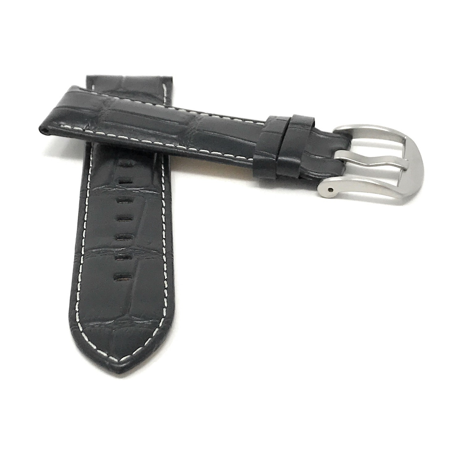 20mm Alligator Pattern Smartwatch Strap for Motorola 360, Leather, Black White Stitching, Large Buckle