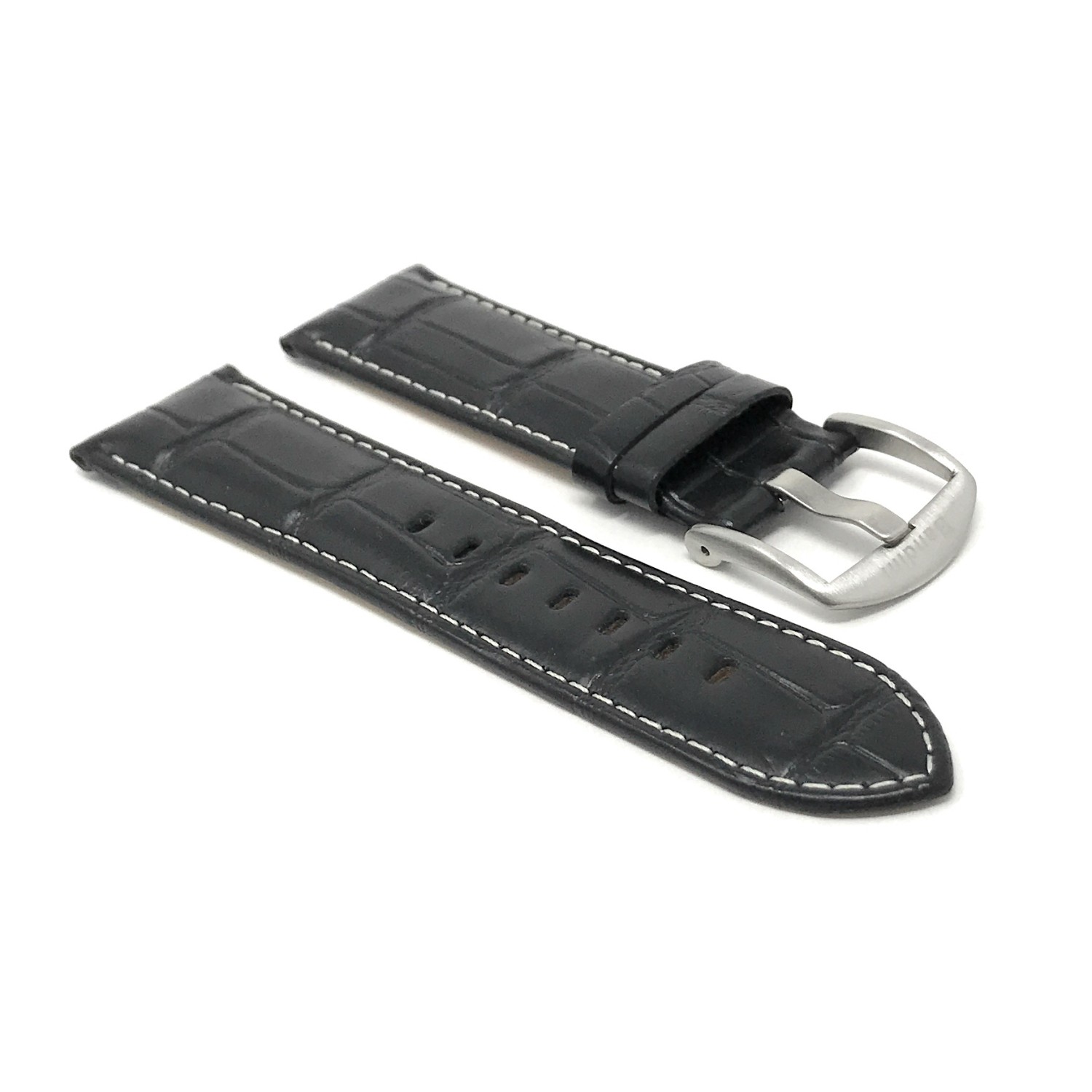 20mm Alligator Pattern Smartwatch Strap for Motorola 360, Leather, Black White Stitching, Large Buckle