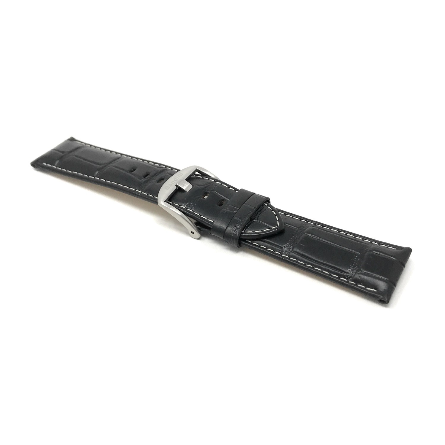 20mm Alligator Pattern Smartwatch Strap for Motorola 360, Leather, Black White Stitching, Large Buckle