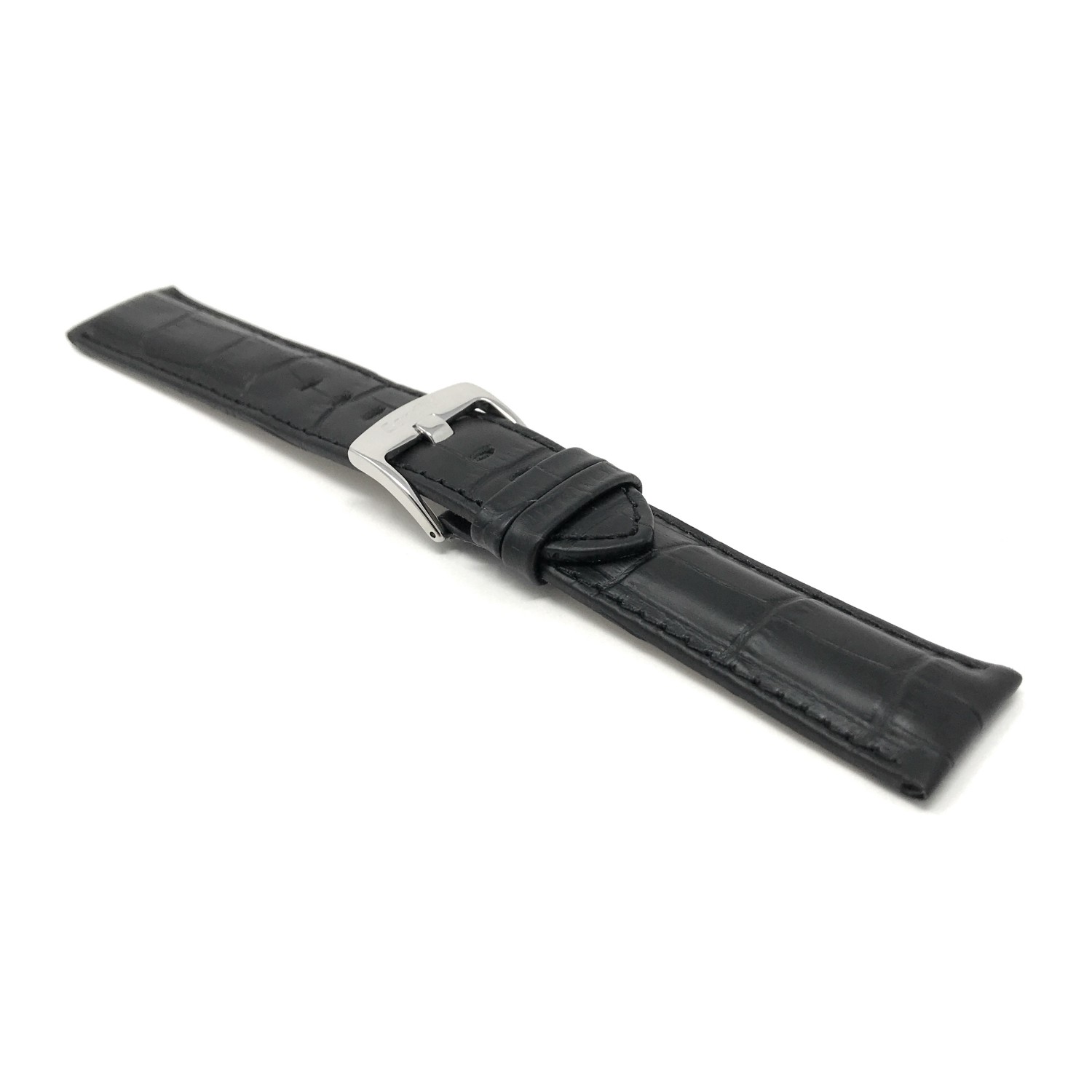 18mm Black Mens' Alligator Style Genuine Leather Watch Strap Band