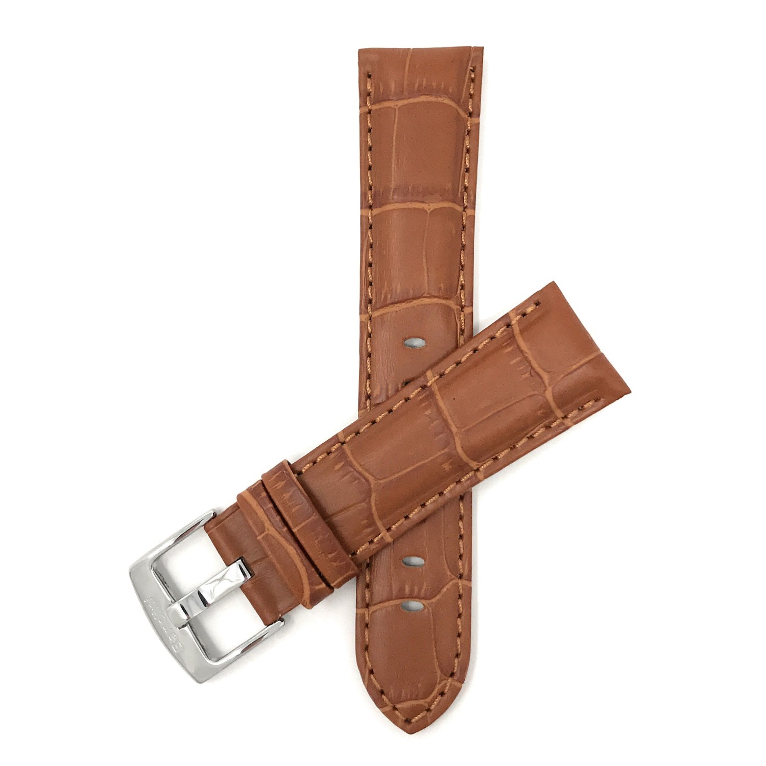 18mm bracelet de montre pour hommes en cuir véritable, brun-roux, motif alligator