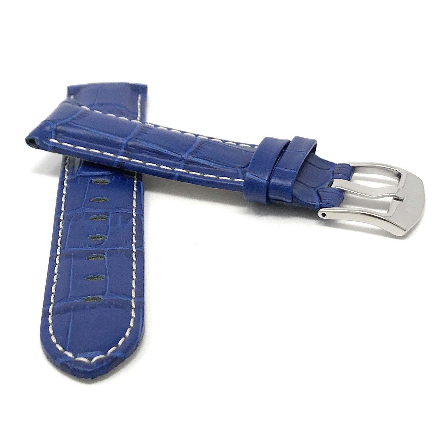 20mm Blue Alligator Style Smartwatch Strap for Motorola 360, Leather, White Stitching, Stainless Steel Buckle