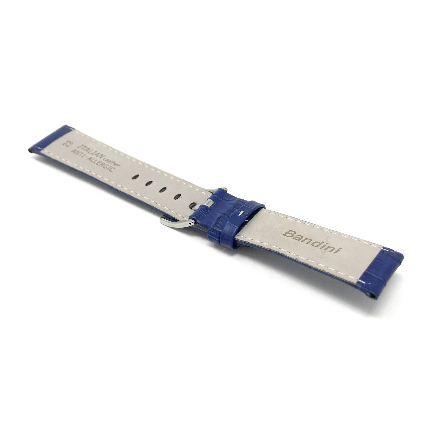 20mm Blue Alligator Style Smartwatch Strap for Motorola 360, Leather, White Stitching, Stainless Steel Buckle