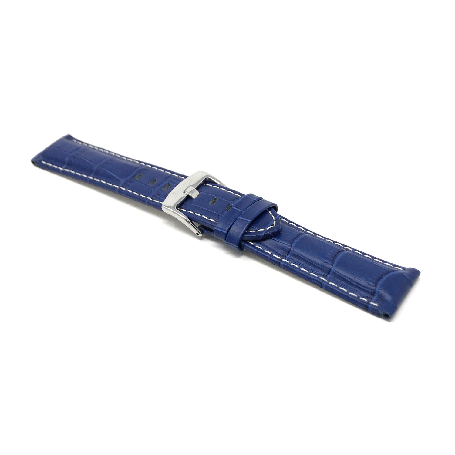 20mm Blue Alligator Style Smartwatch Strap for Motorola 360, Leather, White Stitching, Stainless Steel Buckle