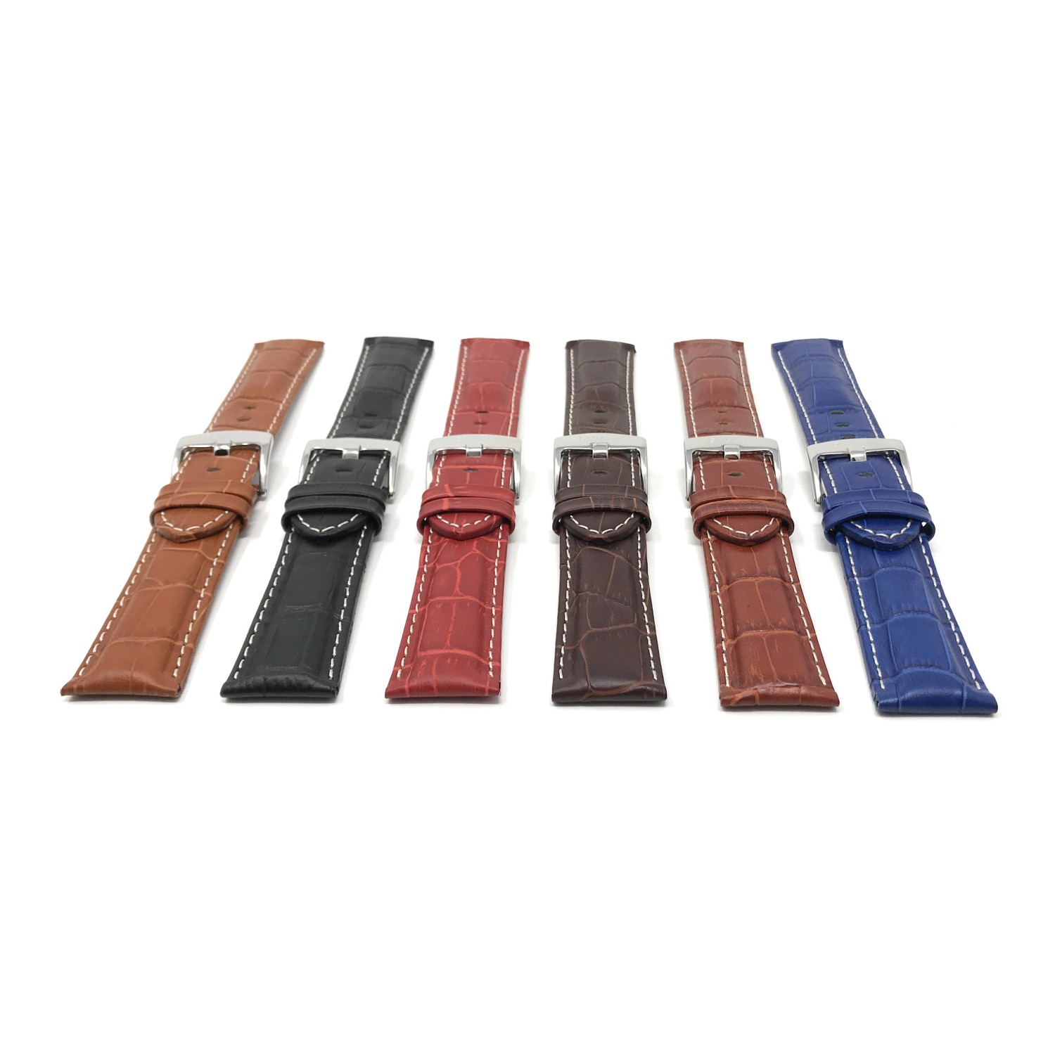 20mm Blue Alligator Style Smartwatch Strap for Motorola 360, Leather, White Stitching, Stainless Steel Buckle