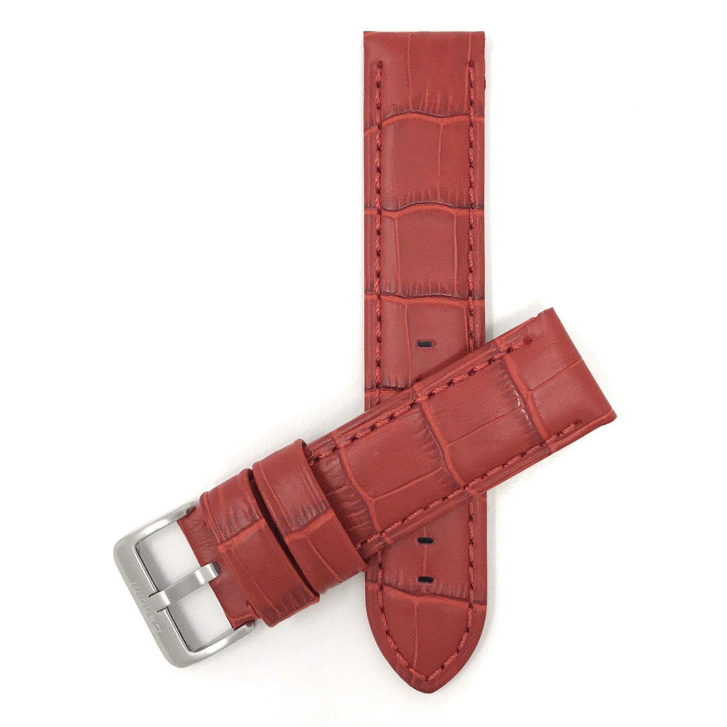 24mm bracelet de montre pour hommes en cuir véritable, rouge, imperméable, motif alligator, finition mat