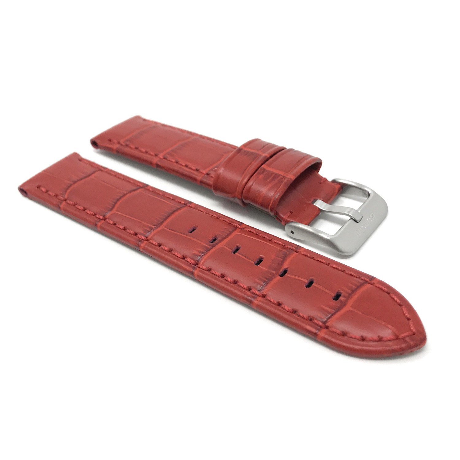 24mm bracelet de montre pour hommes en cuir véritable, rouge, imperméable, motif alligator, finition mat