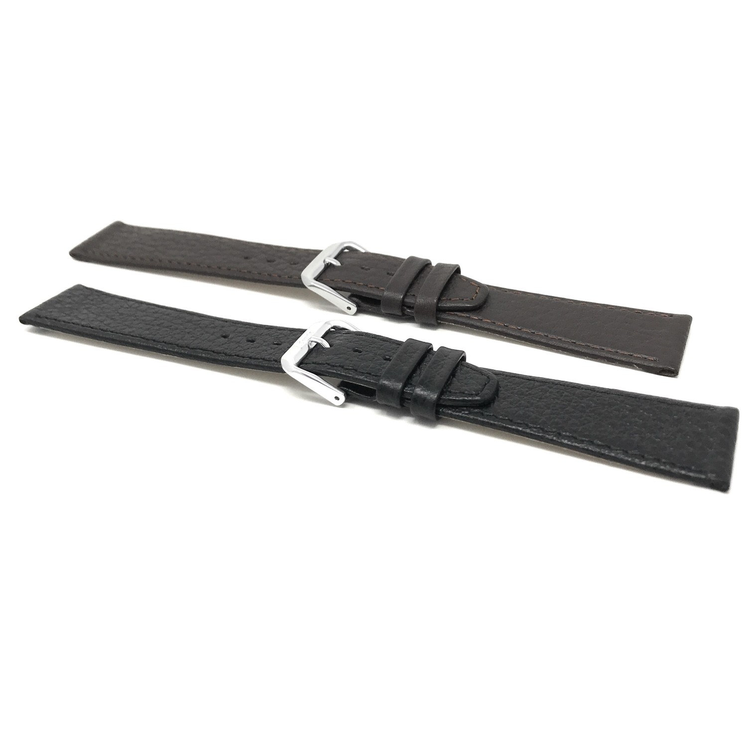 Extra Long 12mm Black Ultra Slim Genuine Leather Watch Strap Band, Buffalo Pattern, Anti-Allergic Lining