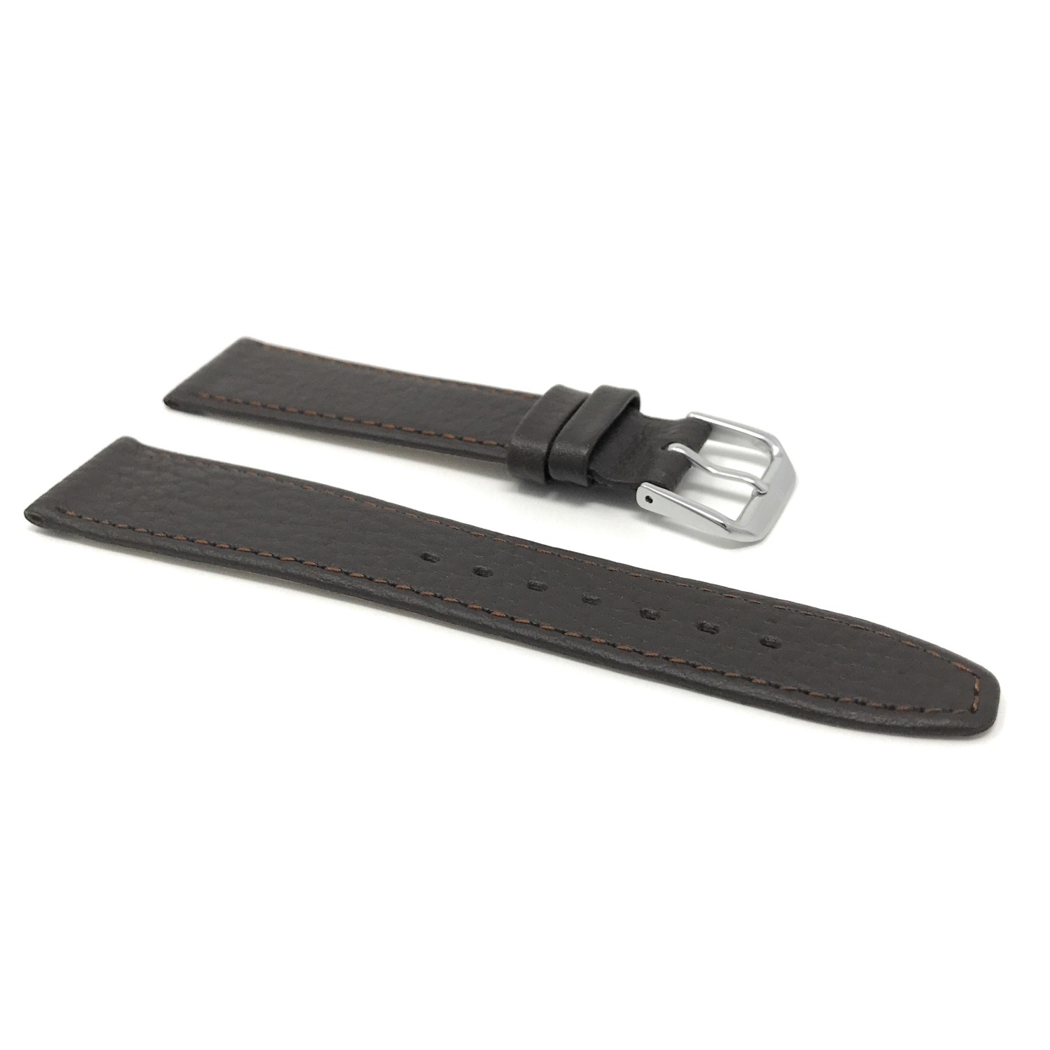 Extra Long 16mm Brown Ultra Slim Genuine Leather Watch Strap Band, Buffalo Pattern, Anti-Allergic Lining