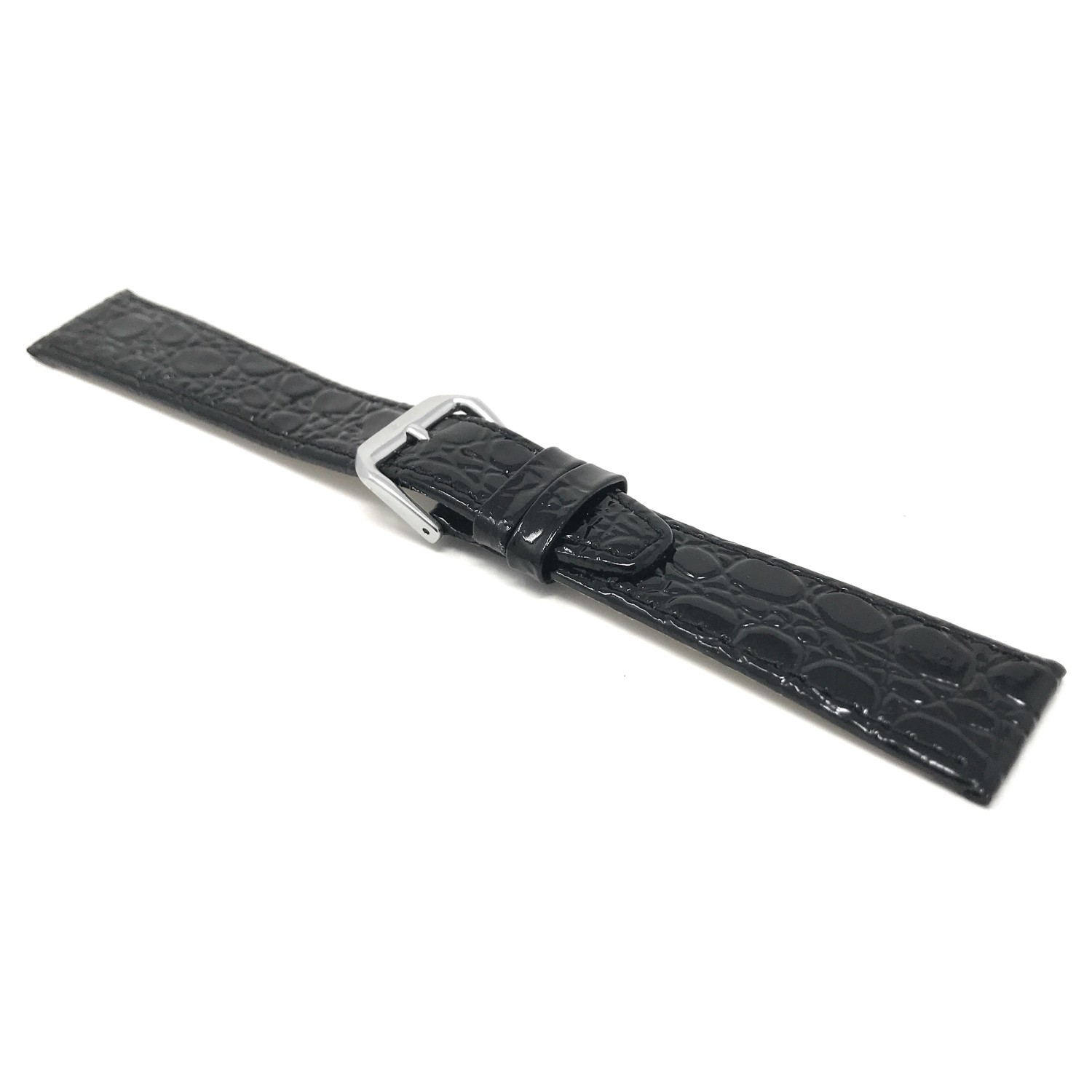 Très long de 18 mm style crocodile bracelet en cuir véritable ultramince noir pour montre, doublure antiallergique
