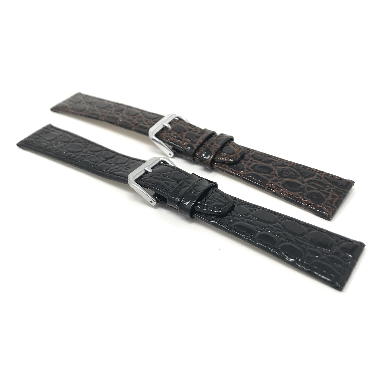 Très long de 18 mm style crocodile bracelet en cuir véritable ultramince noir pour montre, doublure antiallergique