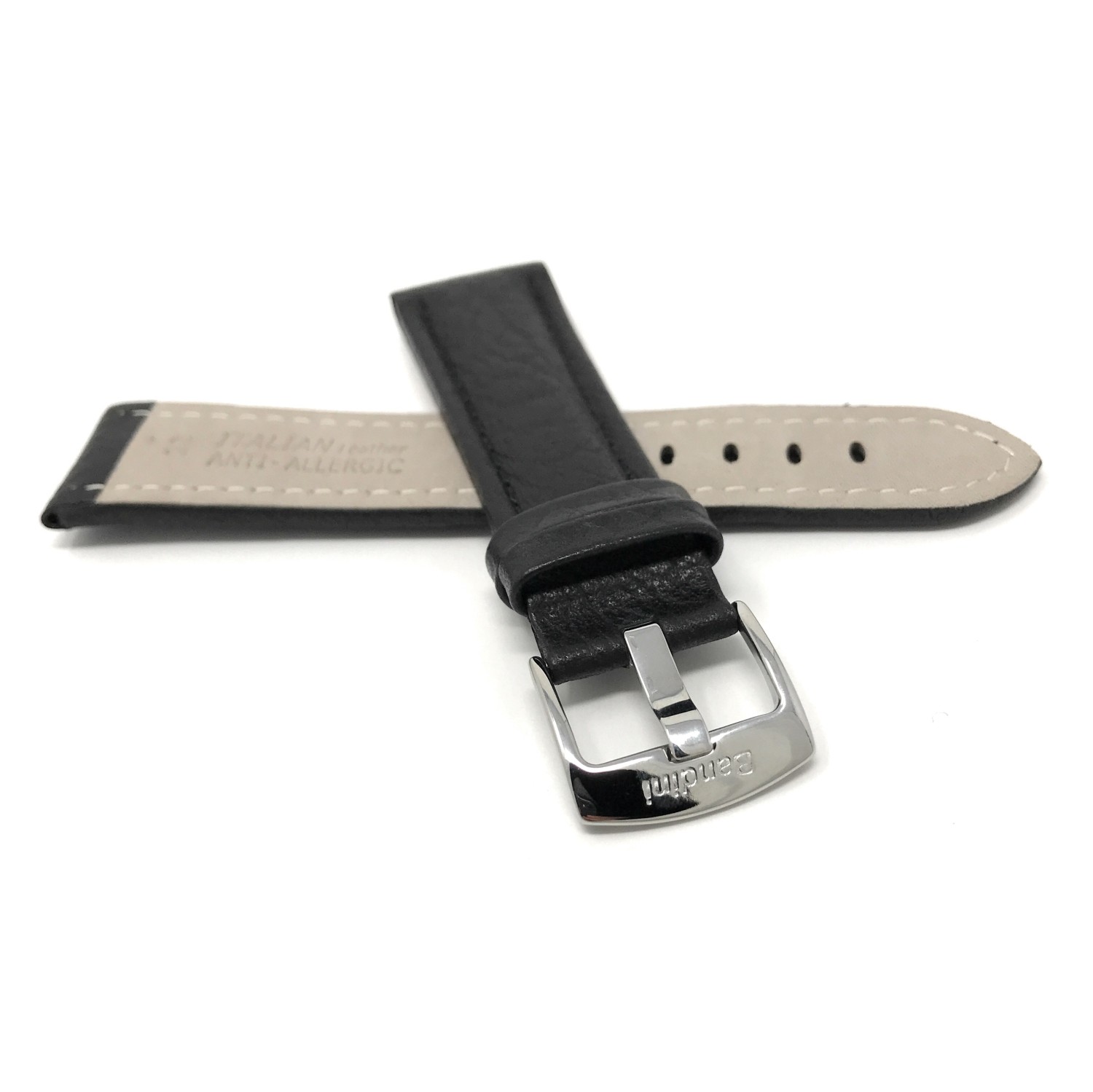 Extra Long 30mm Black Classic Genuine Leather Buffalo Pattern Watch Strap Band, with Stainless Steel Buckle
