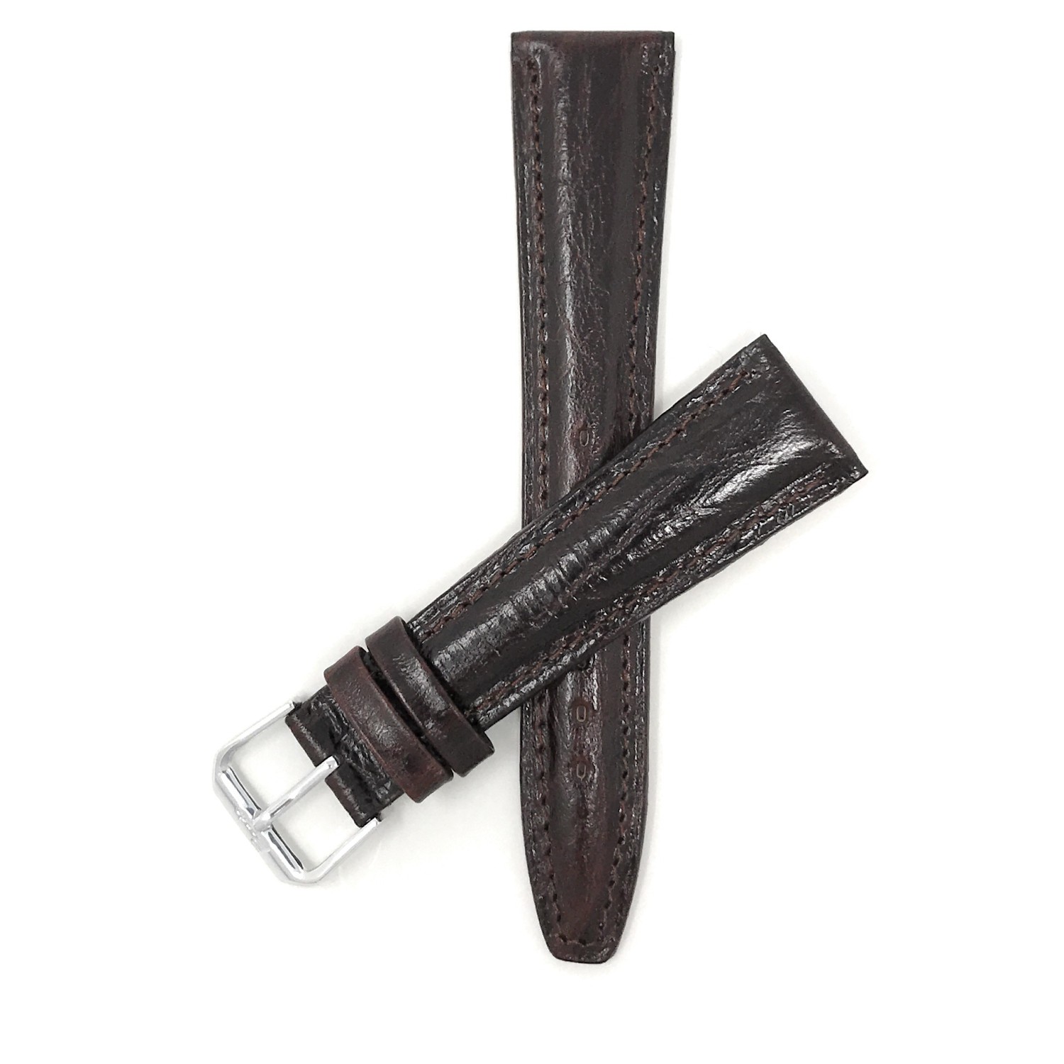 Extra Long, 12mm Classic, Brown Genuine Leather Watch Band Strap, Semi-Glossy Finish,