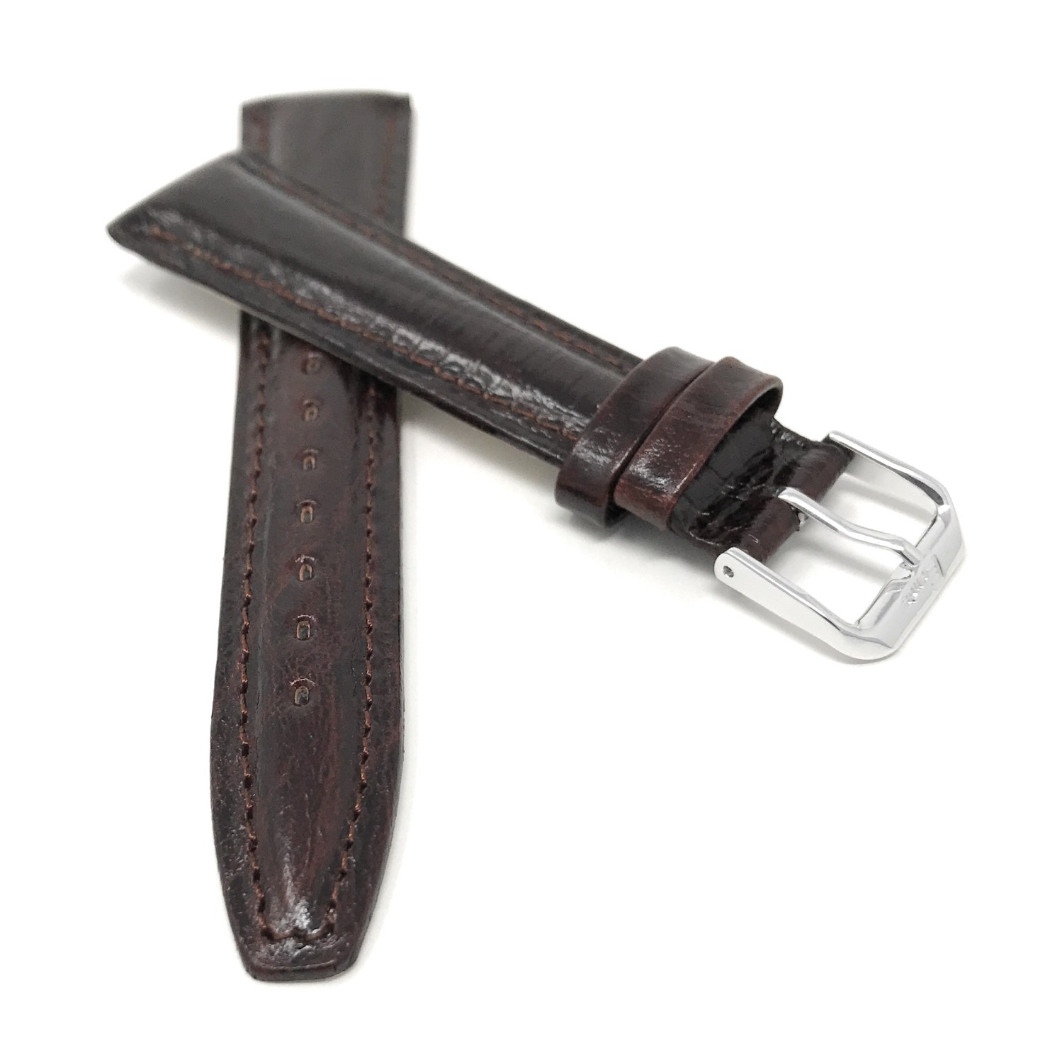 Extra Long, 12mm Classic, Brown Genuine Leather Watch Band Strap, Semi-Glossy Finish,