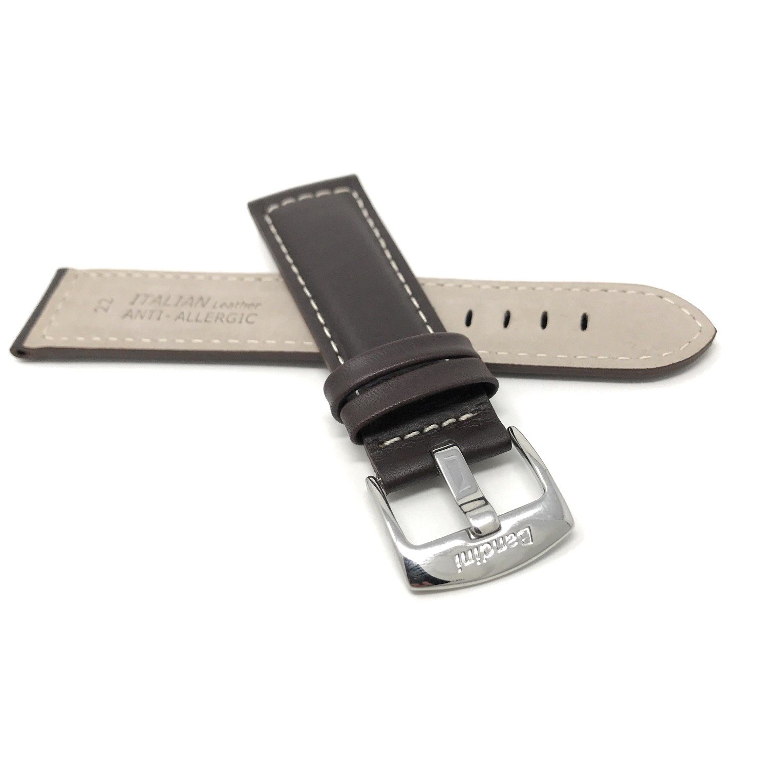 Extra Long, 26mm Brown Genuine Leather Watch Band Strap, Mat Finish, White Stitching