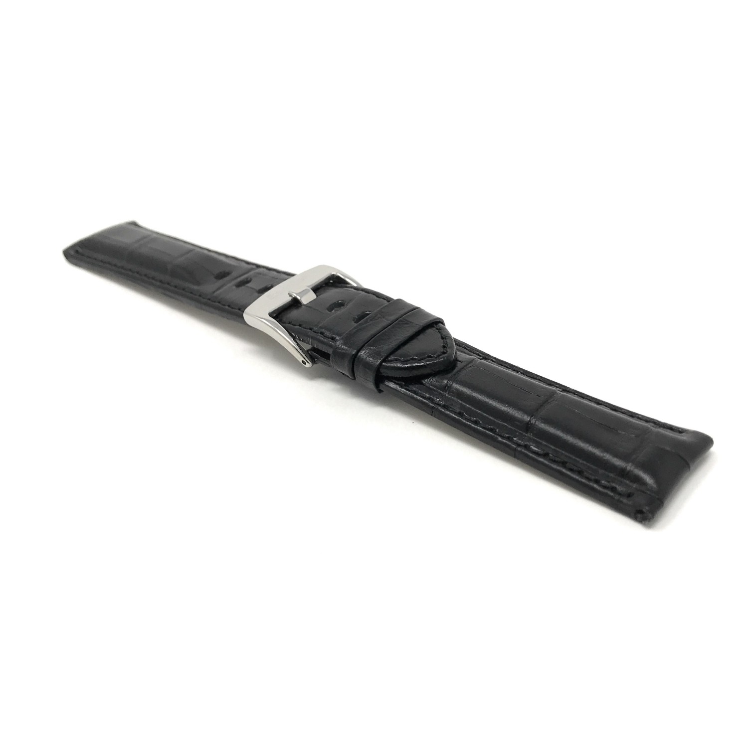 Extra Long 18mm bracelet de montre pour hommes en cuir véritable, noir, fini lustré, motif alligator