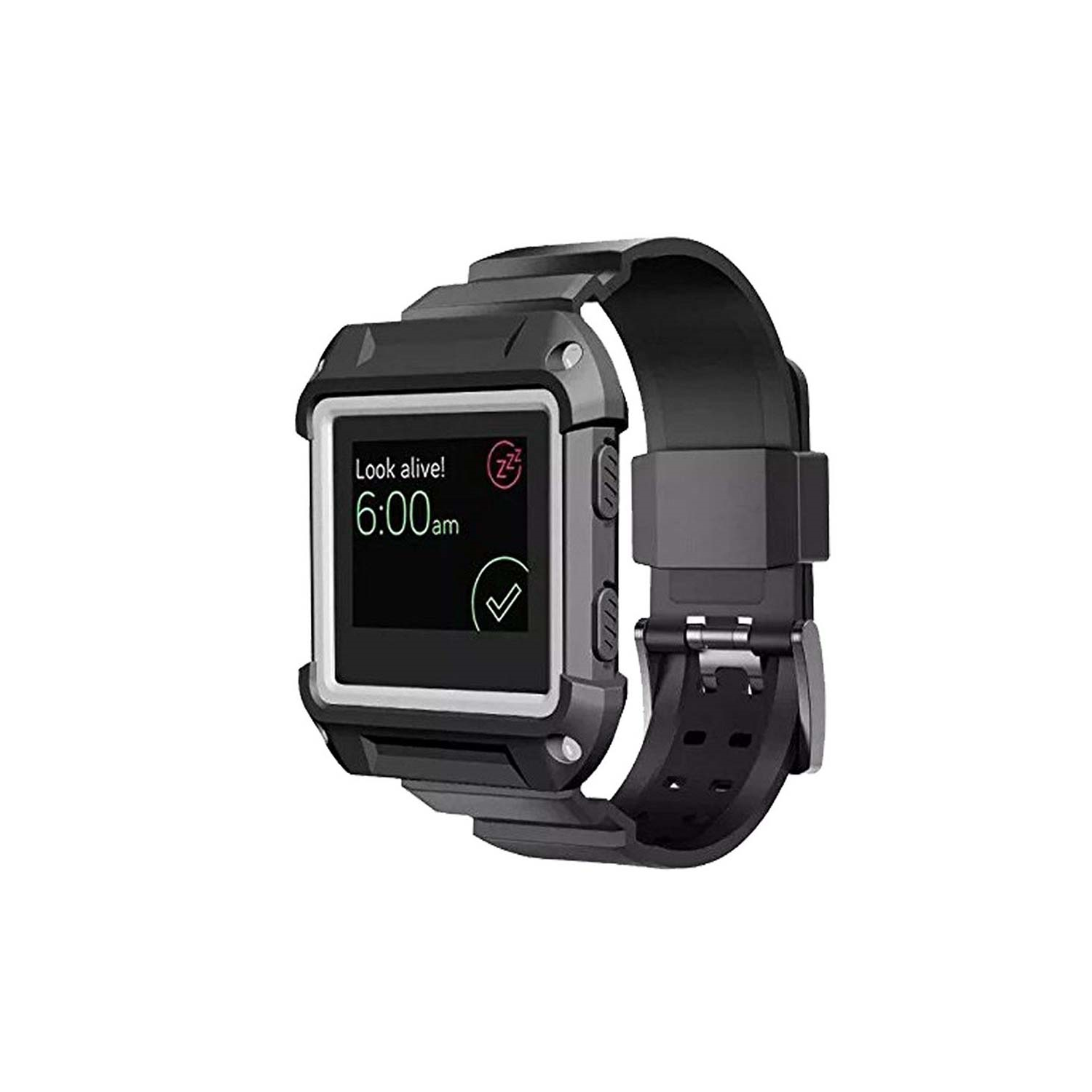 Fitbit Blaze Tracker Protective Case Cover with Silicone Band in Black w/ White Trim