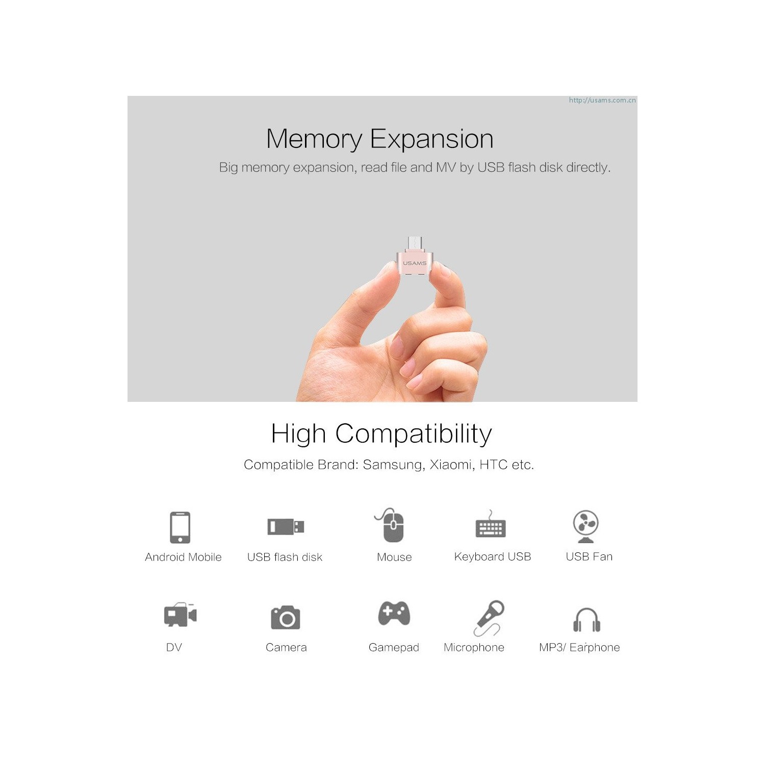 USAMS Micro USB OTG Adapter Gold Colour