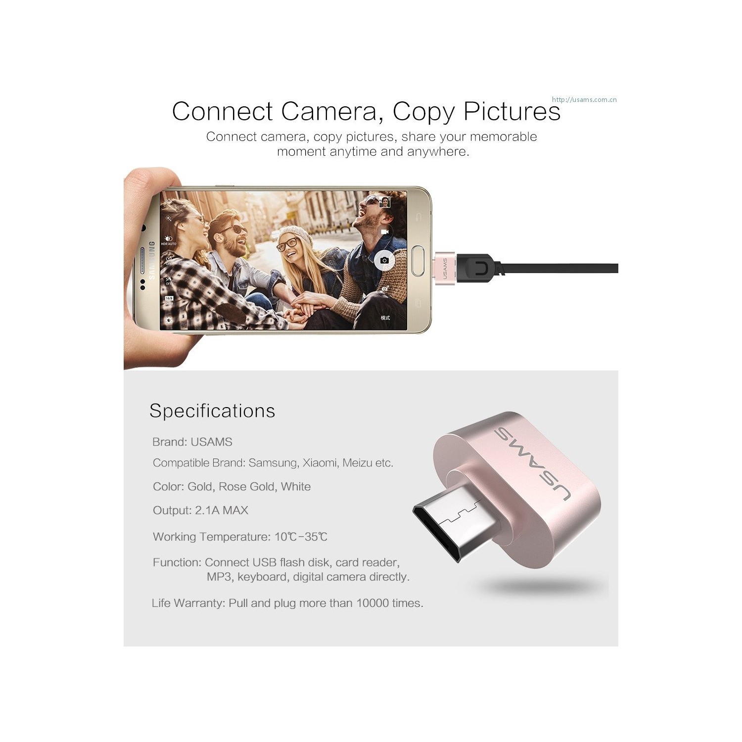 USAMS Micro USB OTG Adapter Rose Colour