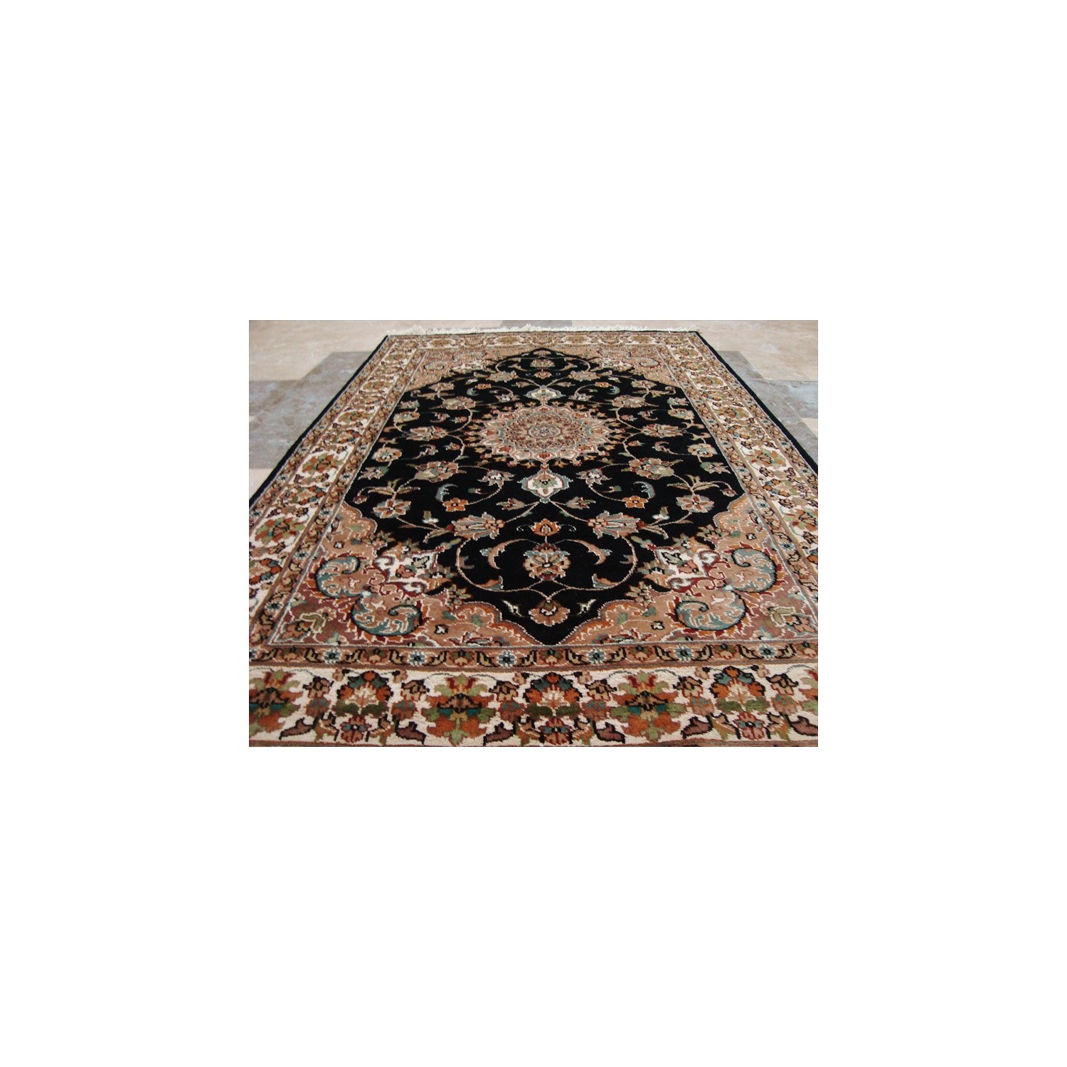 Wow Black Beauty Floral Oriental Hand Knotted Rug Wool Silk Carpet'