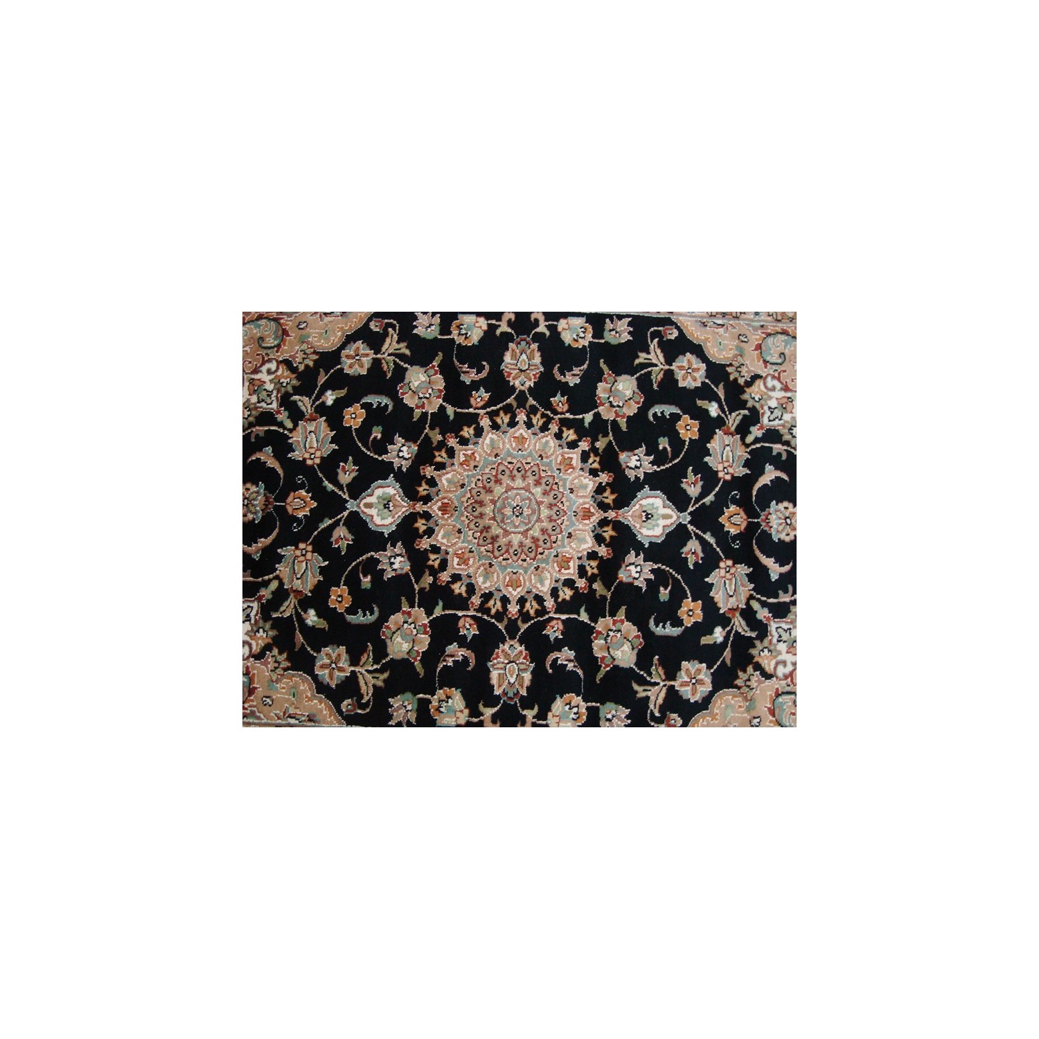 Wow Black Beauty Floral Oriental Hand Knotted Rug Wool Silk Carpet'
